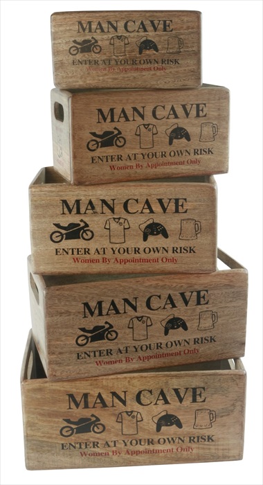 Set Of 3 Mango Wood "Man Cave" Crates